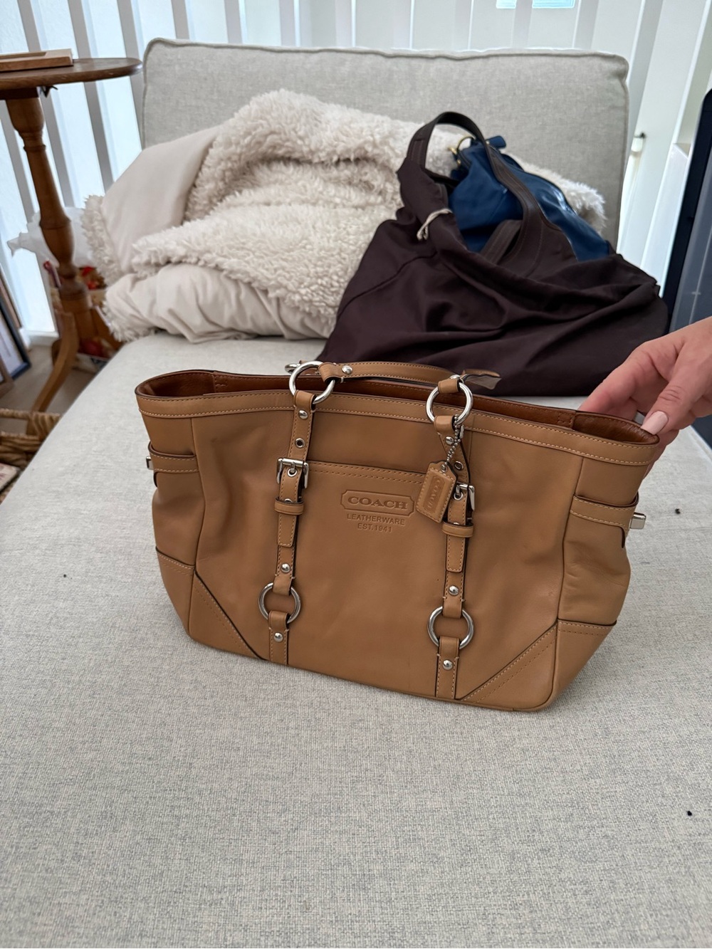 Coach Tan Leather Tote with Silver Hardware